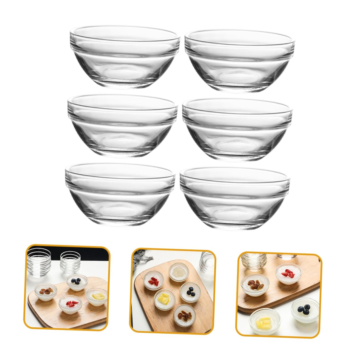 UPKOCH 6stücke Stapelbare Glas-servierschalen Runde Durchsichtige Glasschalen für Desserts Salate Obst und Mehr Langlebig und Sicher für Zuhause und Gastronomie