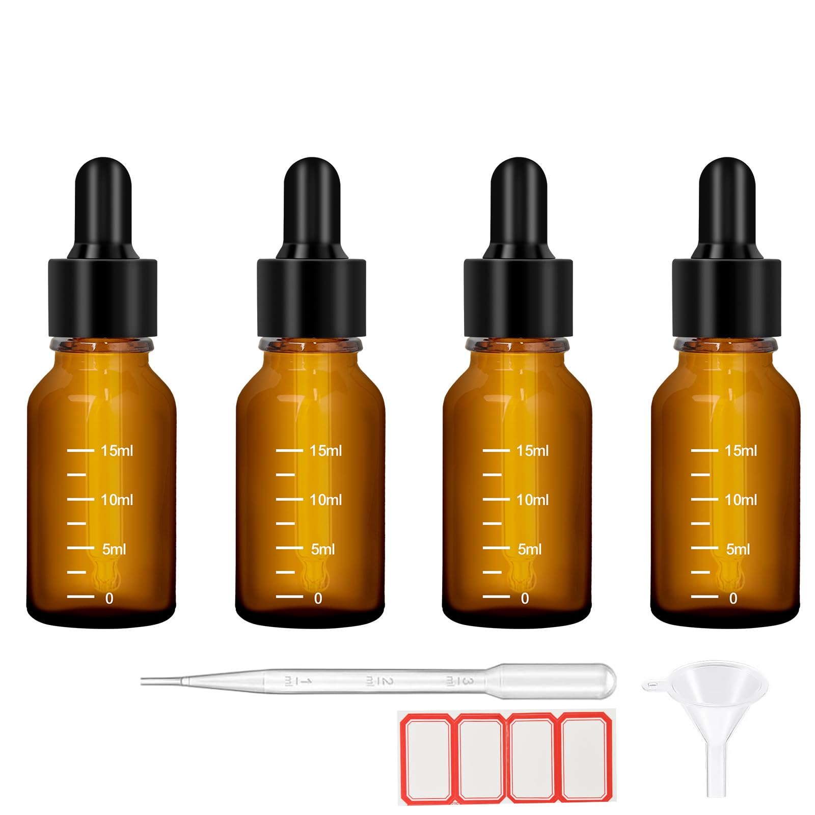 Sponsored Ad - 4Pcs Dropper Bottles Tincture with Dropper Glass 0.5oz 15ML Thick Amber Leakproof Essential Oils Eye Bottles with 1 Funnel & 4 Labels