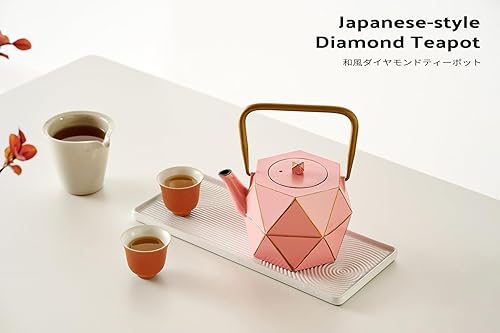 Miniatura 2 de Toptier Cast Iron Teapot, Stovetop Safe Japanese Cast Iron Tea Kettle, Diamond Design Tea Pot with Removable Infuser for Loose Tea, 30 Ounce
