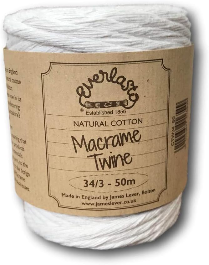 Everlasto Natural Cotton Macrame Twine Cotton Craft String 34/3 5mm x 50m Spool Approx.
