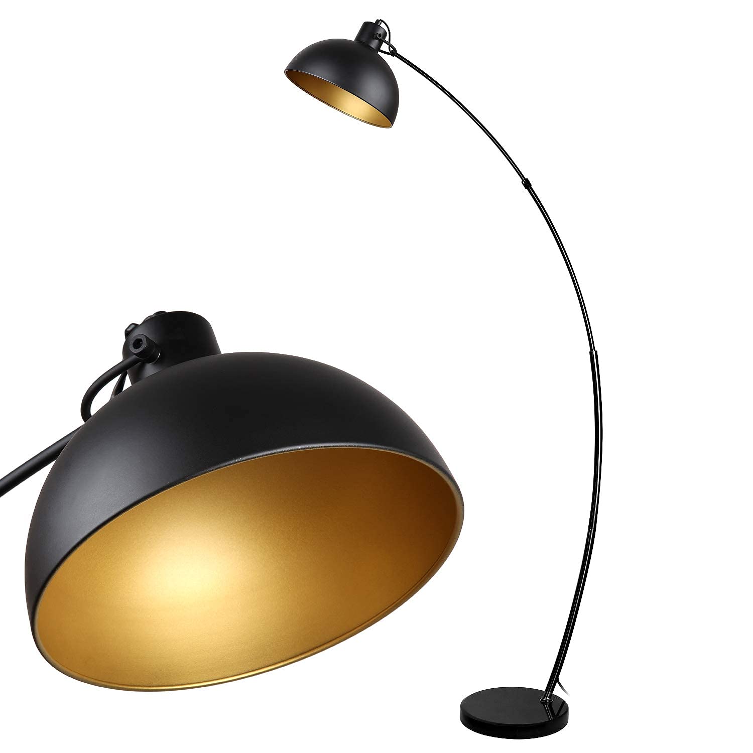 Stehlampe Arc, Vintage Stehleuchte, Retro Stehleuchten in Schwarz-Golden, verstellbarer Lampenschirm, 1x E27, 165 cm Stehlampe Metall, zum Lesen, Wohnzimmer,Lounges