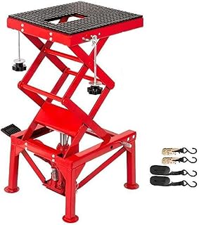 PAKJEL Gato de Tijera for Motocicleta, Capacidad de Carga de 300 LBS, Mesa de Soporte de elevación portátil hidráulica, Rojo, Plateado, Azul con Correas de sujeción (Color : Blauw)