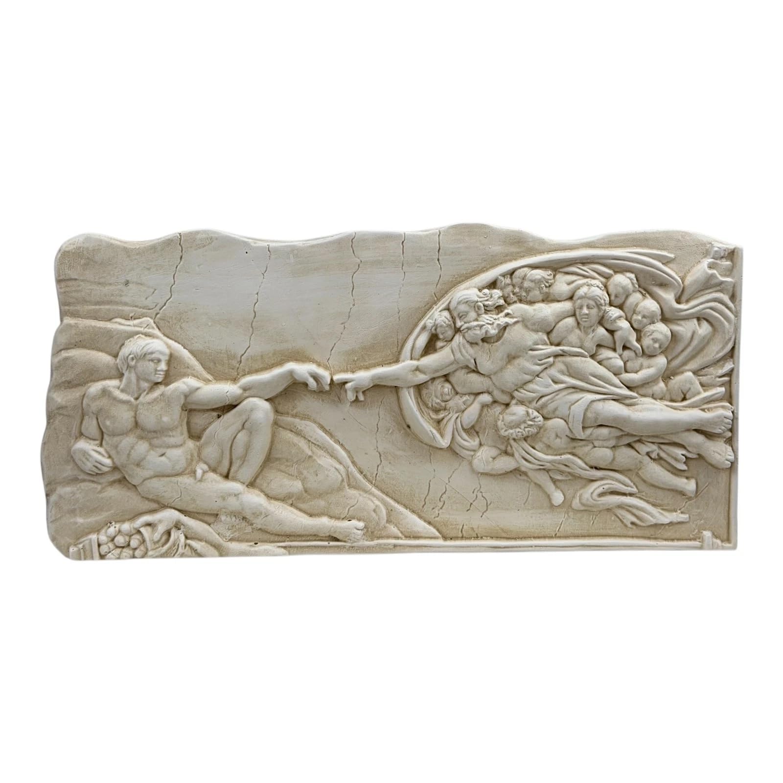 Genesis Creation of Adam Wall Plaque – Michelangelo Sistine Chapel Relief, Cast Stone Hard Plaster, Handmade in Greece, 14.17 in