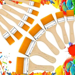 QINERSAW 12 Stück 6 Größen Breit Flachpinsel Acryl Pinsel Aquarell Pinsel Set Ölfarben Ölgemälde Malen acrylmalerei Künstl...