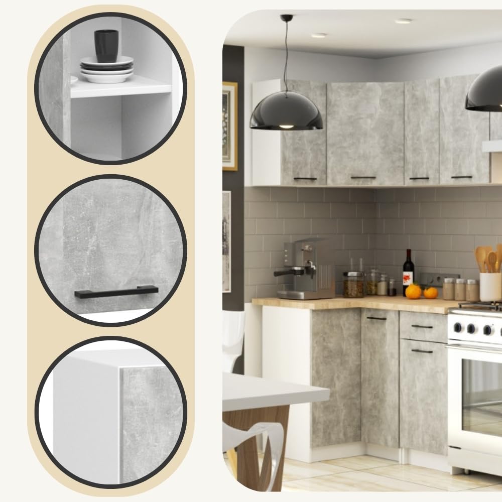 AKORD | Pensile da Cucina a Parete - Oliwia W50 | 2 Ripiani e 1 Anta Armadio da Cucina | Componibile Mobili da Cucine Armadi | Pannello laminato | Bianco | Beton