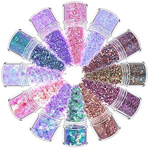YUEMING 12 Stuks Face Glitter Chunky Glitters, Nagel Pailletten, Sequin Pailletten Poeder Glanzende, Iriserende Vlokken…