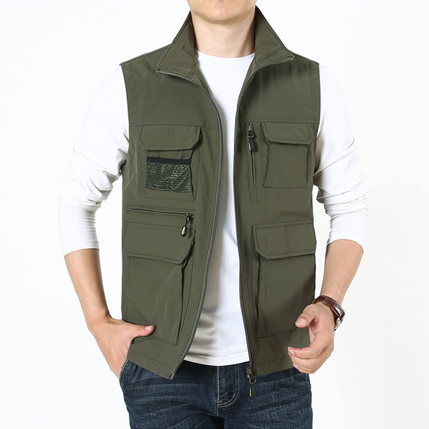 Chaleco para Hombre con Multibolsillos Sin Mangas Chaleco Deportivo para Exteriores Chaqueta Transpirable De Malla para Pesca Fotografía Senderismo Viajes