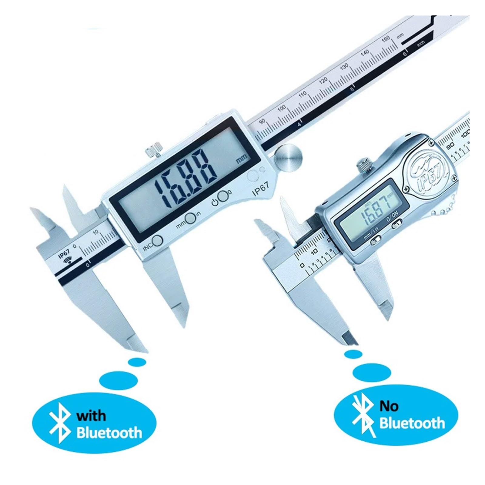 Micrómetro, Calibrador Vernier Digital electrónico, calibrador resistente al agua de 0-150/200/300mm, acero inoxidable con/sin Bluetooth(Bluetooth 0-300mm)