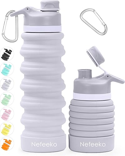 Nefeeko Botella de agua plegable botellas de agua plegables de silicona de 26 onzas a prueba de fugas sin BPA botellas de agua de viaje con