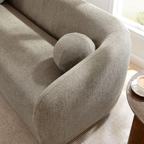 Image of Modway Holland 85 Inch Minimalist Curved Back Sofa in Taupe - Chenille Fabric Sofa with Ball Throw Pillows and Wood Feet - Modern 3-Seater Couch for Living Room
