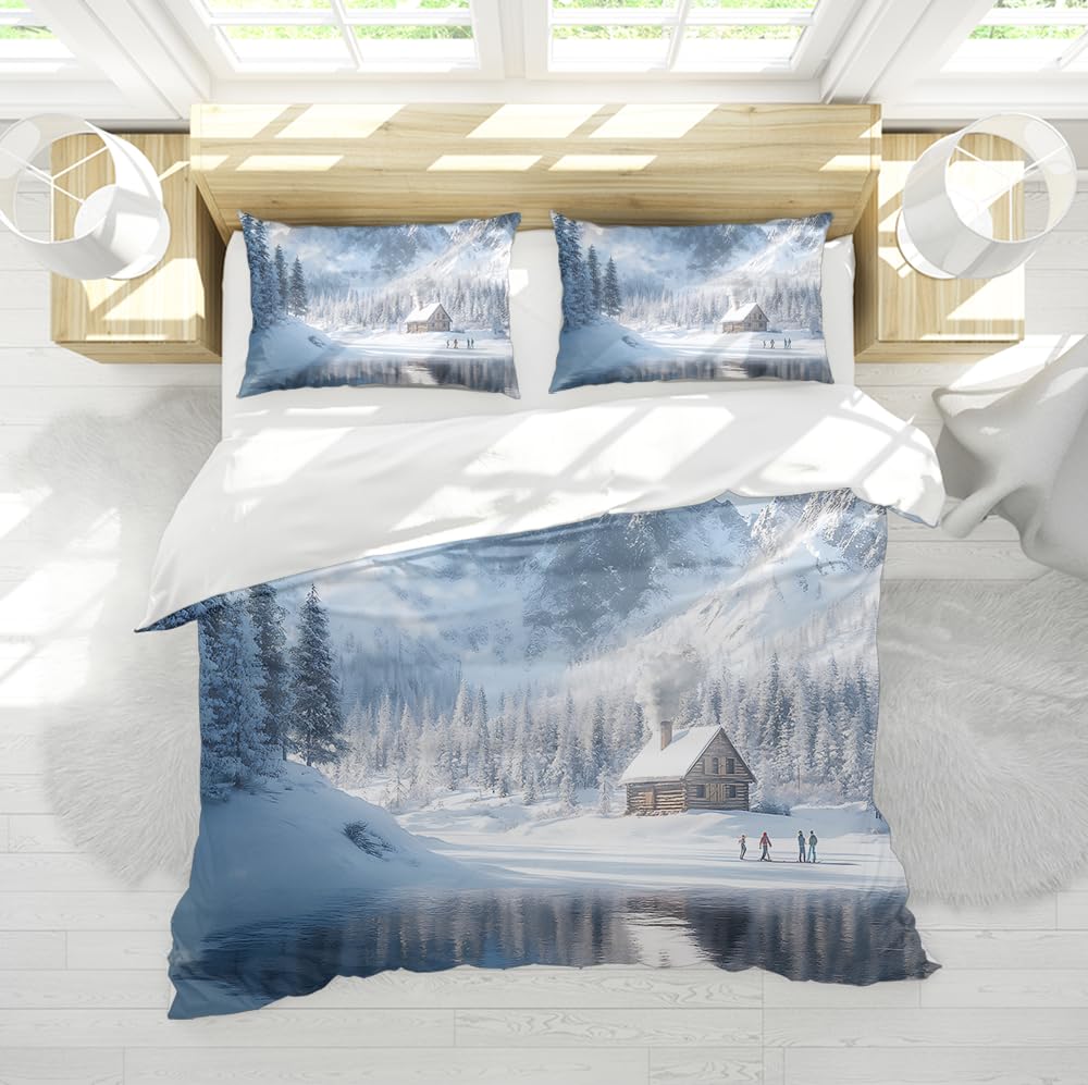 Housse de couette neige blanche 200x200 pour stopper la couette qui glisse