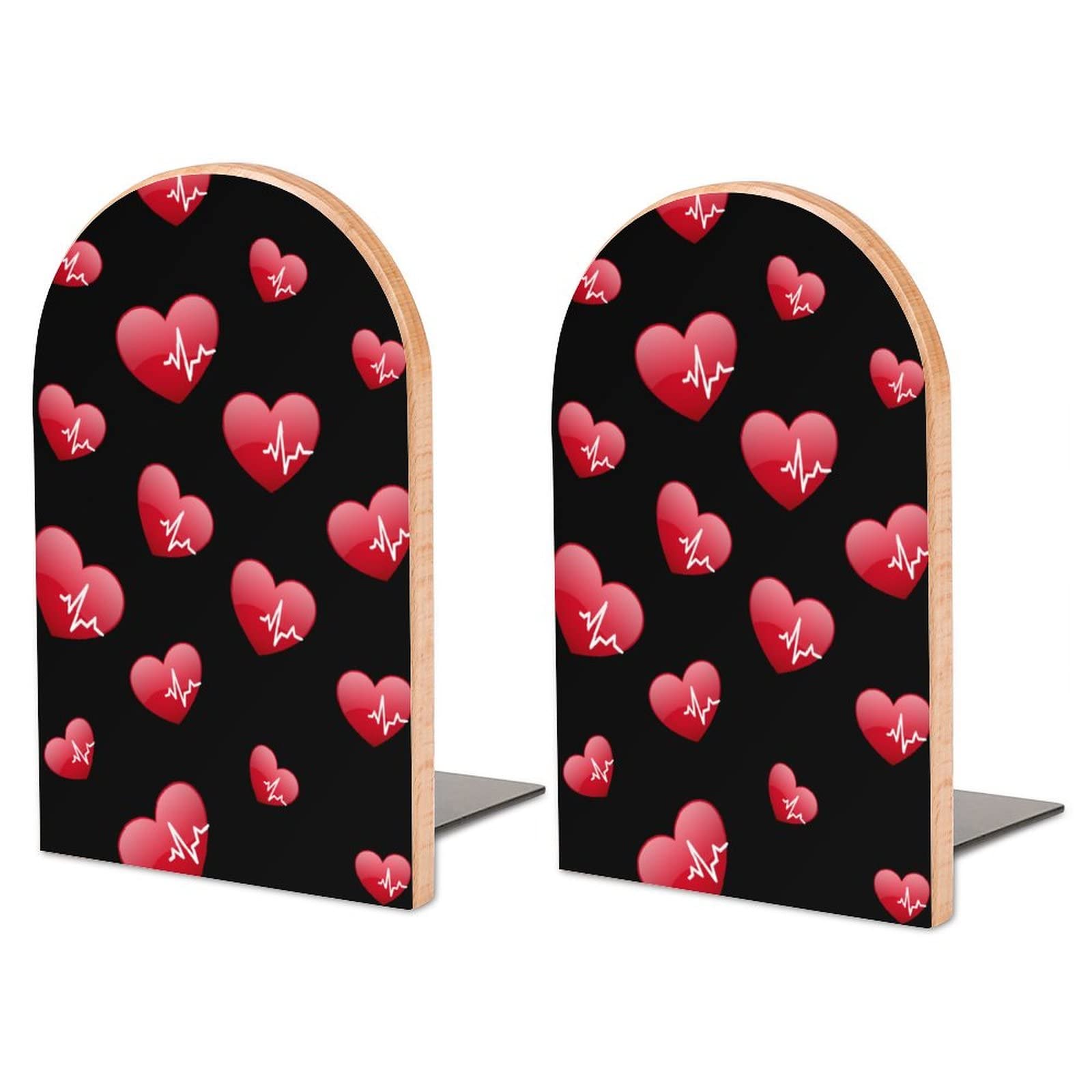 Heartbeat Bookends Heavy Duty Book Stand 1 Pair for Home Office Shelves Decorative