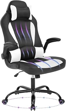 Racing Office Gaming Chair - High Back Executive Computer Desk Chair with Headrest, Massage Lumbar Support - Black