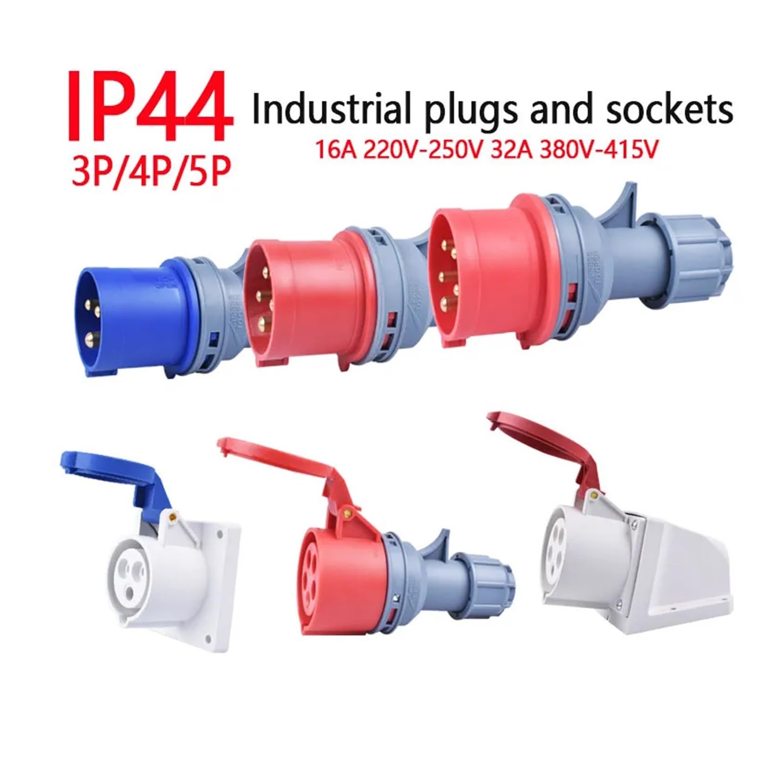 Spina e Presa Industriale IP44 16A/32A 3P 4P 5P Pannello di accoppiamento Impermeabile antideflagrante Presa montata a Parete(32a-Inward Tilt Socket)