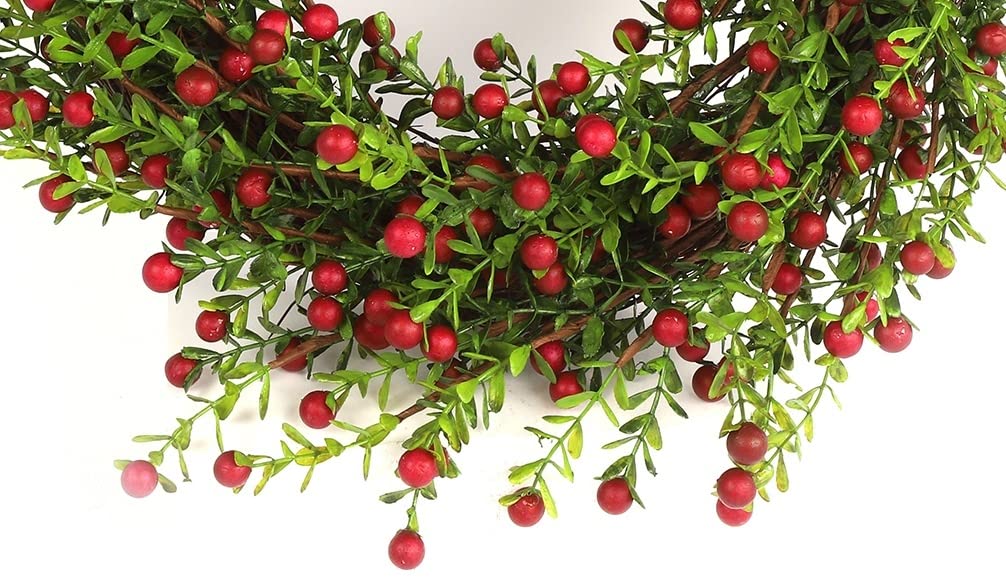 Kranz Buchsbaum Grün Rot 42cm - Dekokranz Türkranz Wanddeko Dekoration