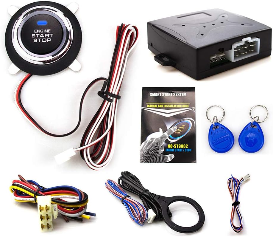EUNAVI Push Start Ignition Kit, Smart RFID Car Alarm System，Transponder Immobilizer Keyless in, Fits for 12v Cars Carsmate