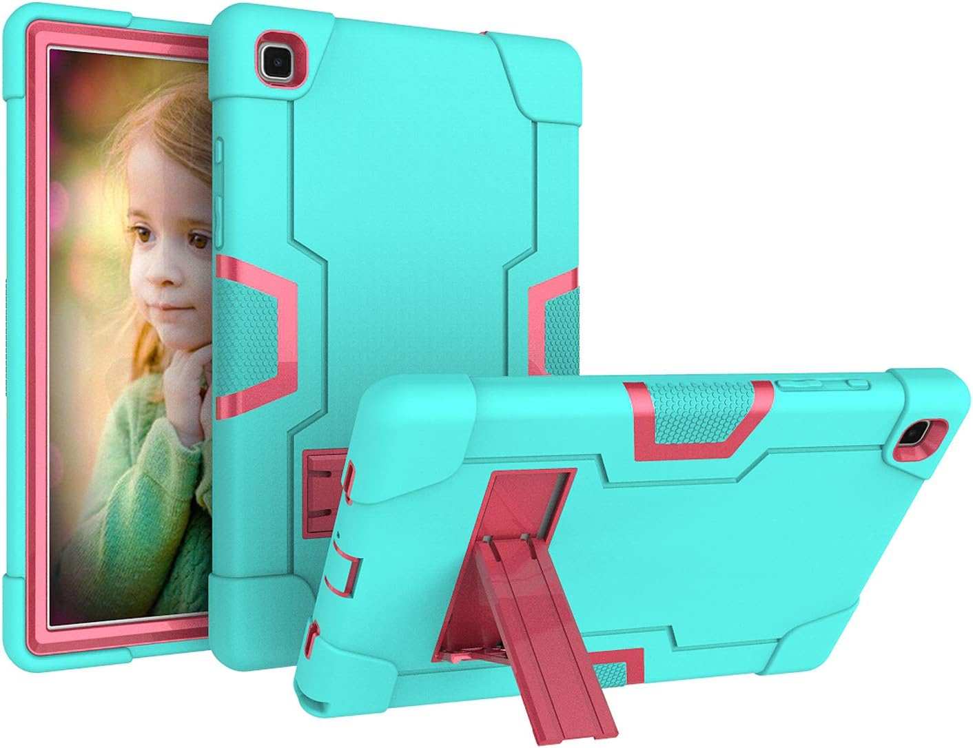Bingcok Case for Galaxy Tab A7 10.4 Case 2020, Heavy Duty Rugged Full-Body Hybrid Shockproof Drop Protection Cover for Samsung Galaxy Tab A7 10.4 2020 Model SM-T500 /SM- T505 /SM-T507 (2-Aqua+ Rose)