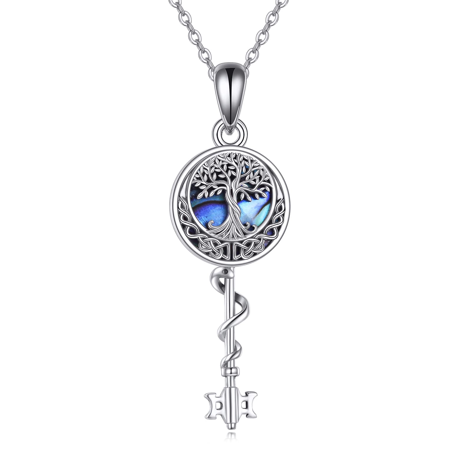 YAFEINI Tree of Life Necklace 925 Sterling Silver Abalone Shell Celtic Knot  Pendant Necklace for Women - Main Image
