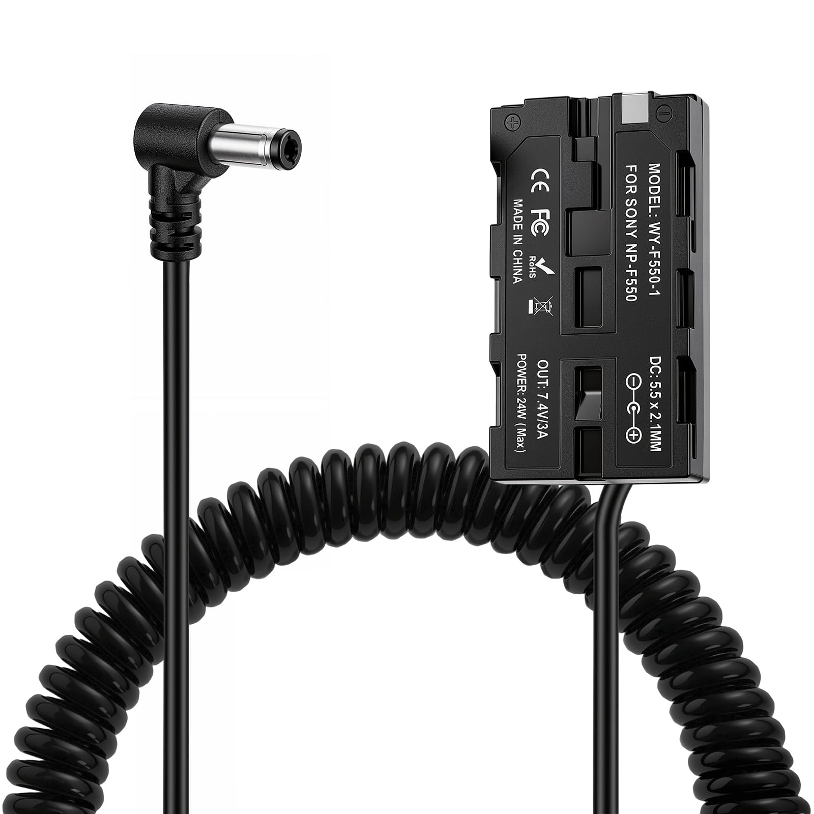 HangTon DC Barrel do NP-F970 F750 F550 Dummy Battery Power do monitora Sony Atomos Shinobi Shogun Inferno Ninja, światło LED, czarny