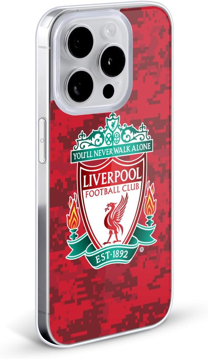 Head Case Designs Officially Licensed Liverpool Football Club Home Red Crest Digital Camouflage Gel Case [Military Grade Protection] Compatible with Apple iPhone 15 Pro and Compatible with MagSafe