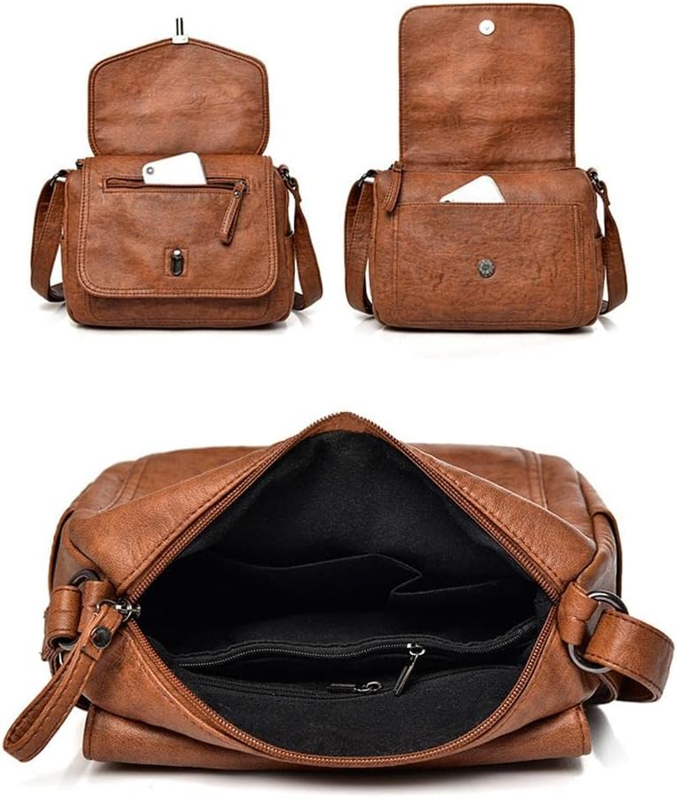 Women Shoulder Bags PU Leather Large Capacity Flap Top Crossbody Satchel Handbag Adjustable Suitable for Work Vacation, Brown