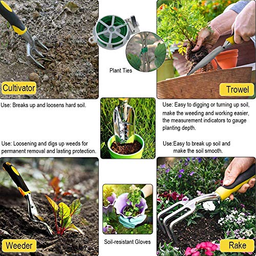 Keda Set, 9 PCS Set for Digging Planting with Storage Organizer Tote, Garden Gloves Shove, Plant Tie, Ergonomic Gifts Set for Women Men Adults