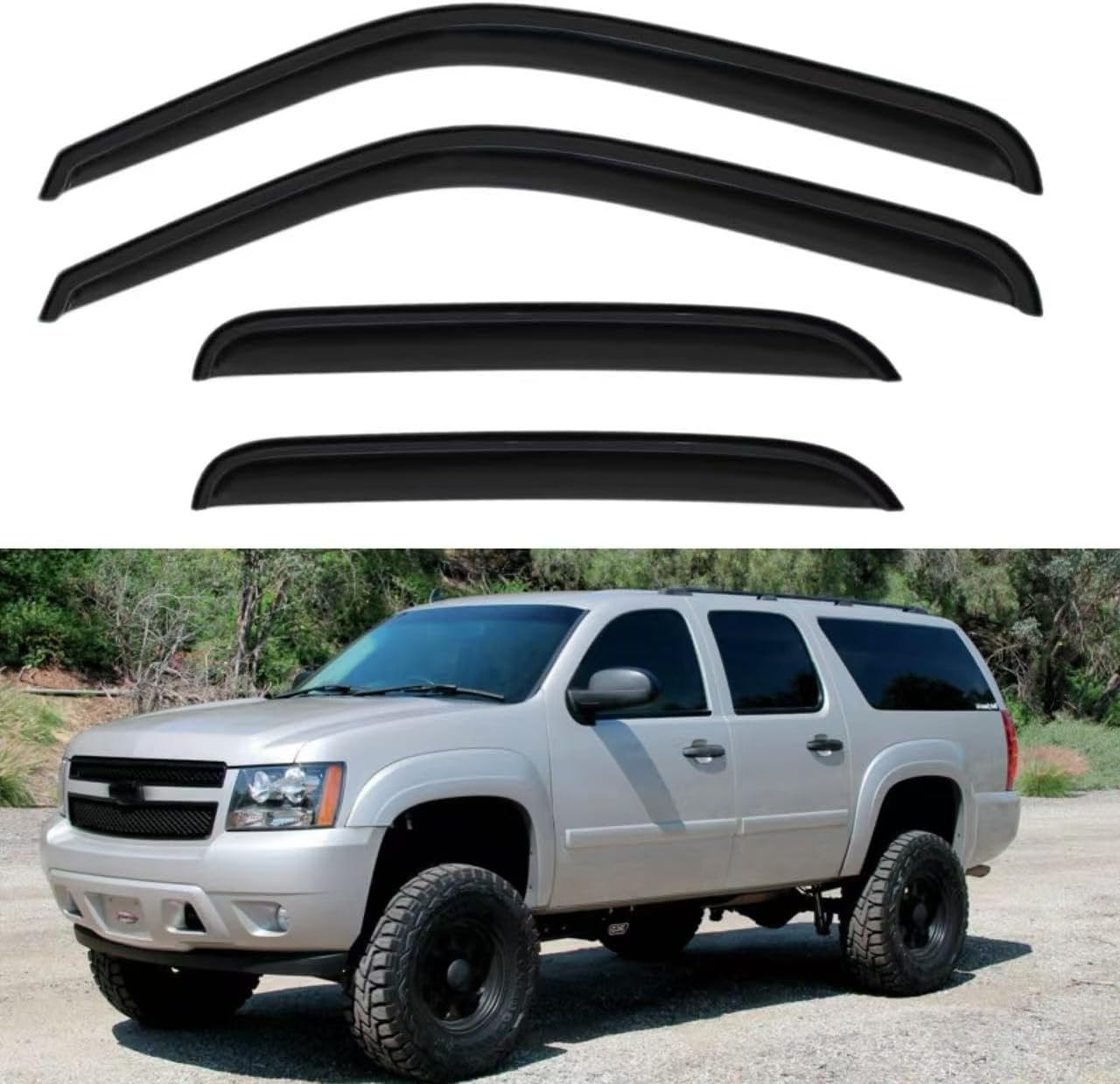 Window Rain Guards for 2007-2014 Chevy Tahoe, Tape-on Side Window Vent Visors Wind Deflectors Shades for 07-14 GMC Yukon (NOT for Yukon XL) 2007-2014 Tahoe/Yukon