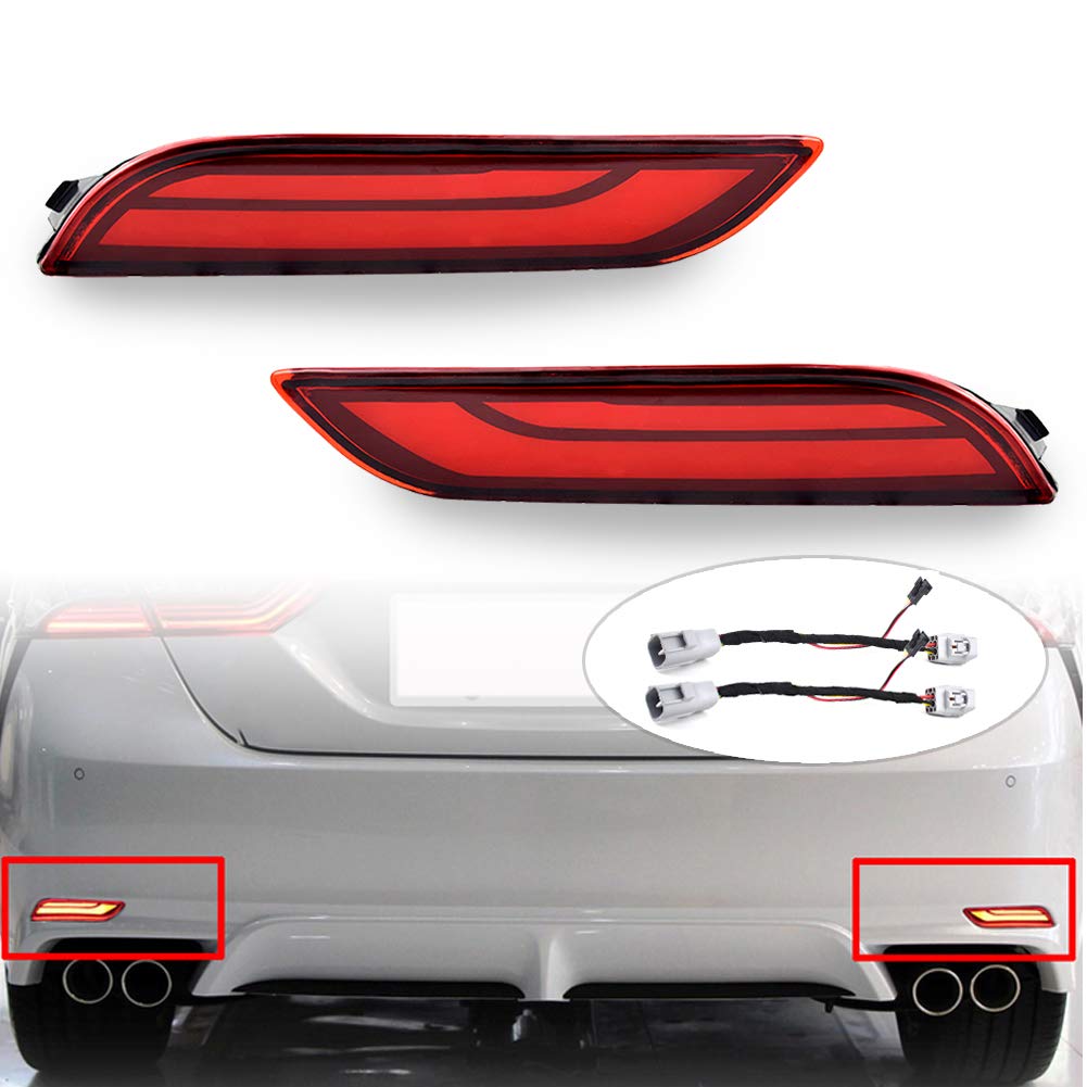 PGONE 3D Optic Red Lens Full LED Bumper Reflector Lights Tail Brake Rear Fog and Sequential Turn Signal Lamps for 2018 2019 Toyota Camry
