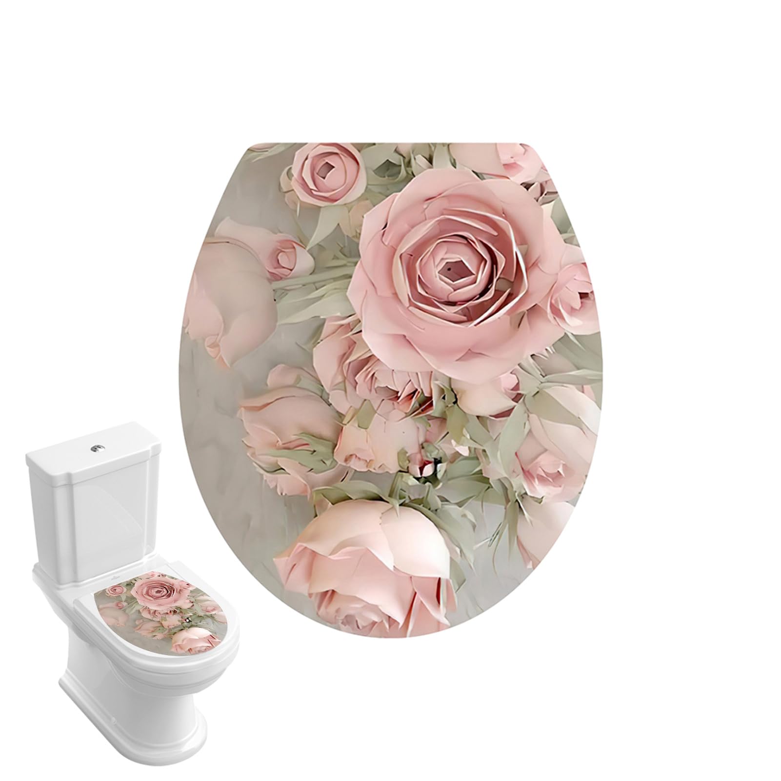 Teksome Floral Toilet Seat Sticker - Flowers Toilet Cover Decor Decal,Self-Adhesive Wall Sticker, Removable Bathroom Decals for Wc Restroom Decor