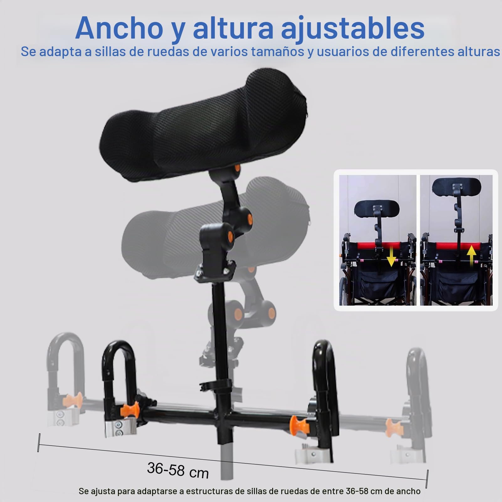 Reposacabezas ajustable para silla de ruedas – Almohada y cojín ergonómicos para reposacabezas, soporte de cabeza y cuello, ideal para personas mayores y discapacitadas – Compatible con sillas manuale