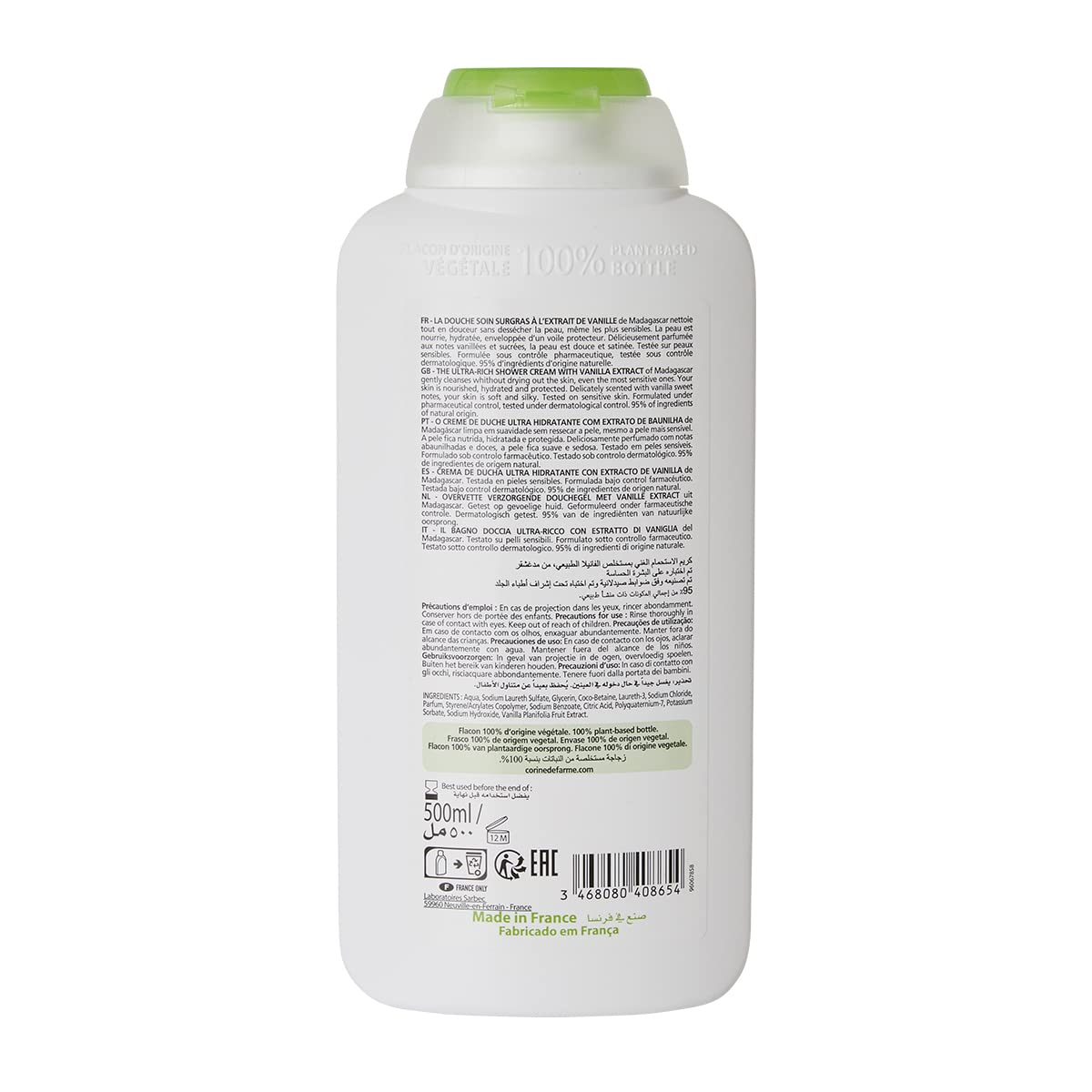 Corine de Farme Douche Soin Surgras Vanille 500 ml pH Neutre Nourrit Hydrate