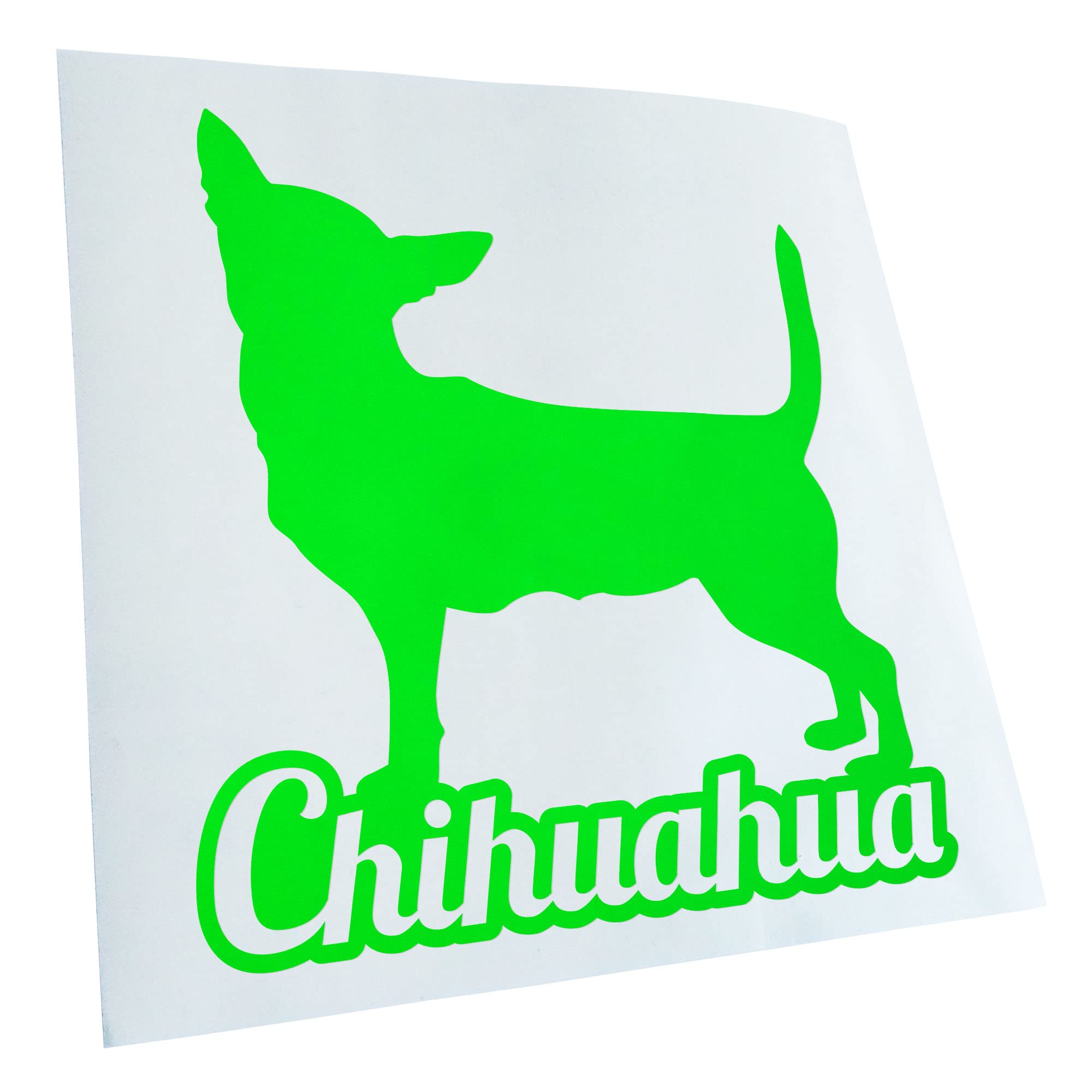 Kiwistar - Car Sticker - Neon Green - 50 x 45 cm Chihuahua with Name Techichi - Rear Window Car Sticker Weatherproof for Car Truck Moped Truck - Sticker Exterior Self-Adhesive Tuning Accessories for