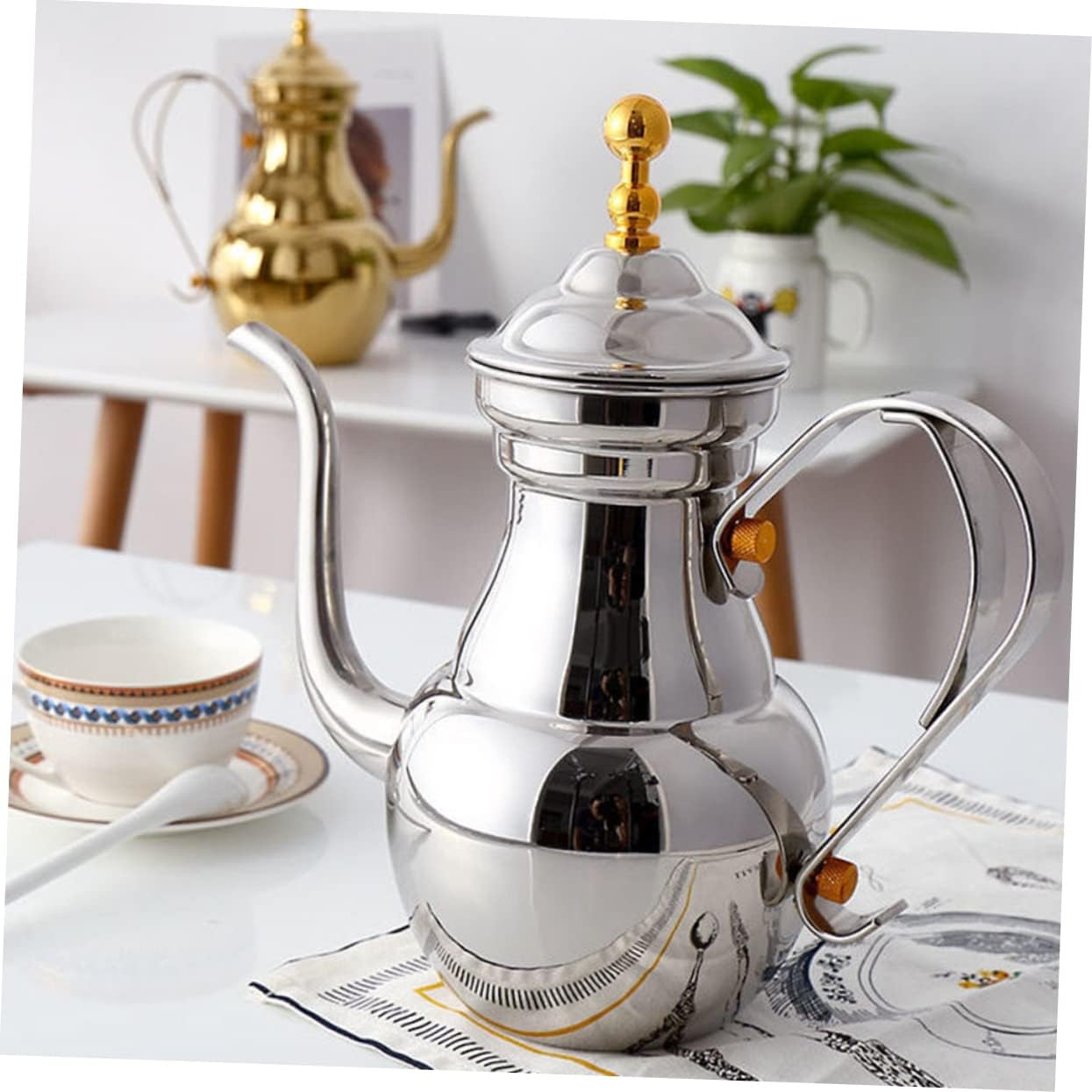 SOLUSTRE Middle East Style Stainless Steel Coffee Pot with Filter Household Coffee Container High Temperature Resistant Easy to Clean Tea Kettle for Hot and Cold Beverages