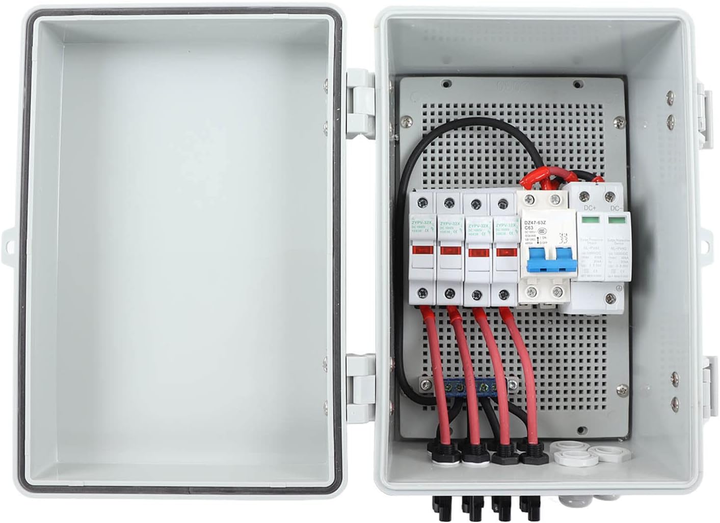 4 String PV Combiner Box Solar 4 String PV Combiner Box IP67 Waterproof 40KA 4 in 1 Out Photovoltaic Combiner Box with 63A Circuit Breaker