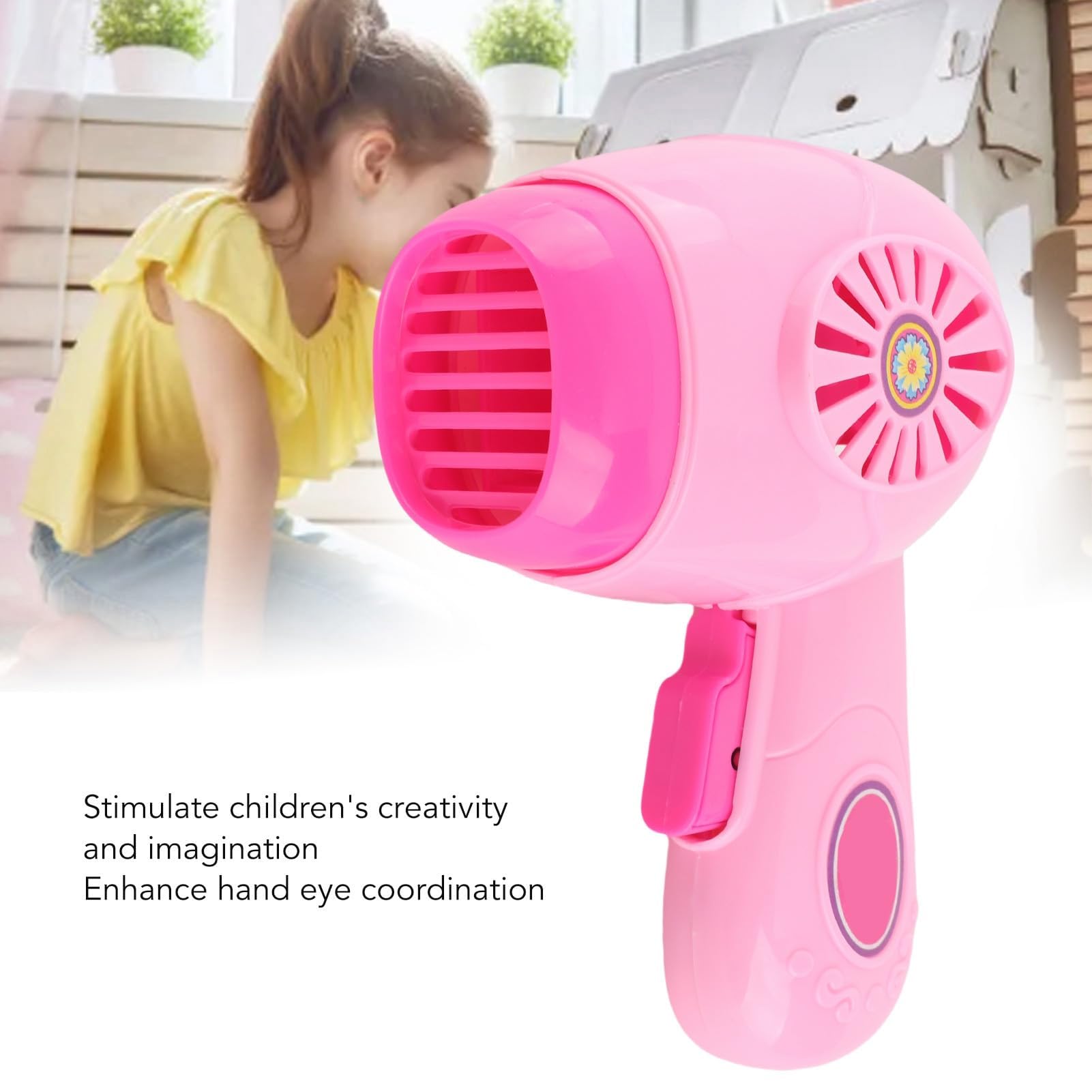 Doll Pretend Hair Dryer Electronic Toy Improve Hand Eye Coordination for Kids Battery Powered Pink — view 2