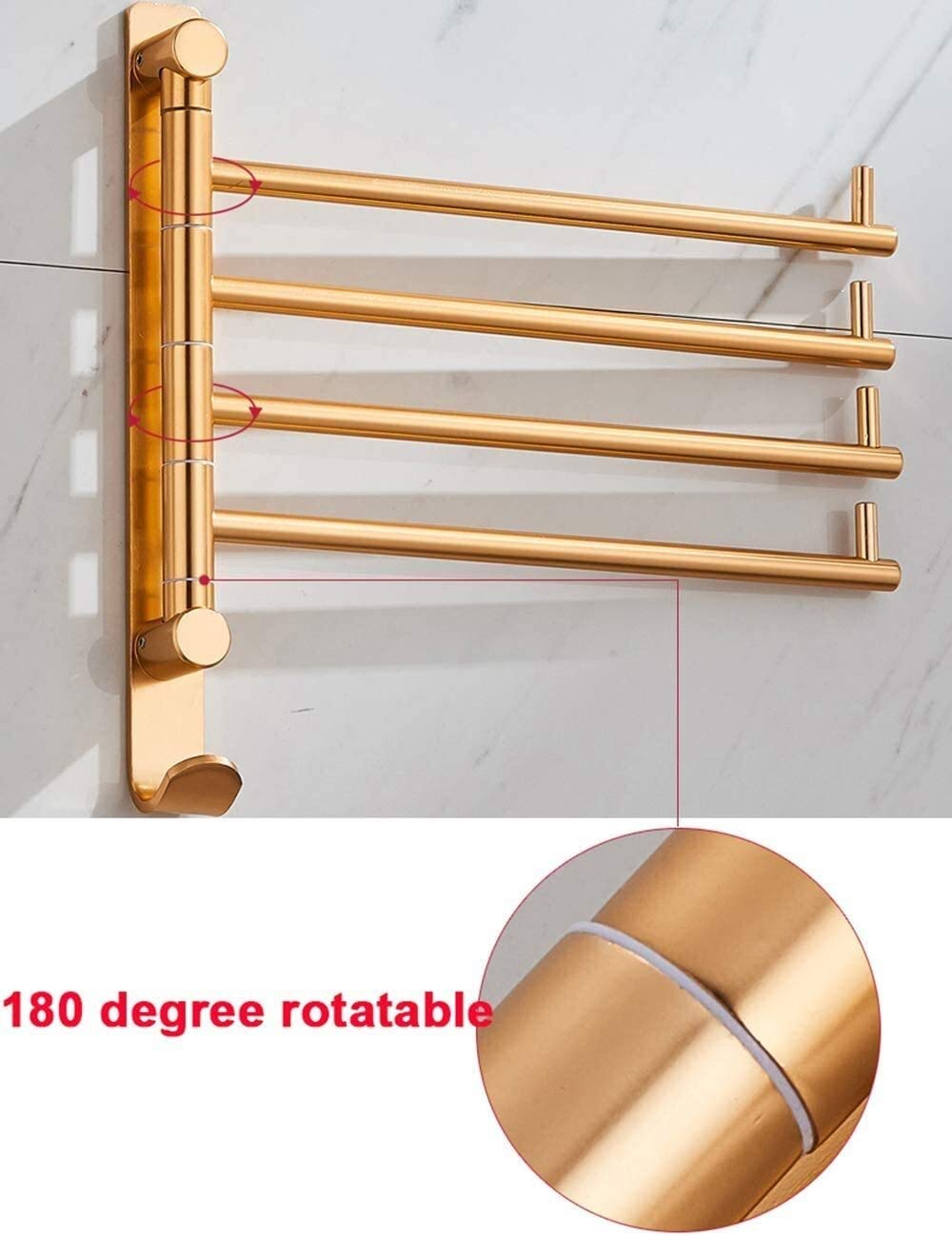 WDX- Toalla Rack Gold 4-Bar Inodoro Movible Giratorio Toalla sólida Toalla de Pared Tipo de succión de Pared Estante del baño (28 cm) Fuerte Capacidad de Carga