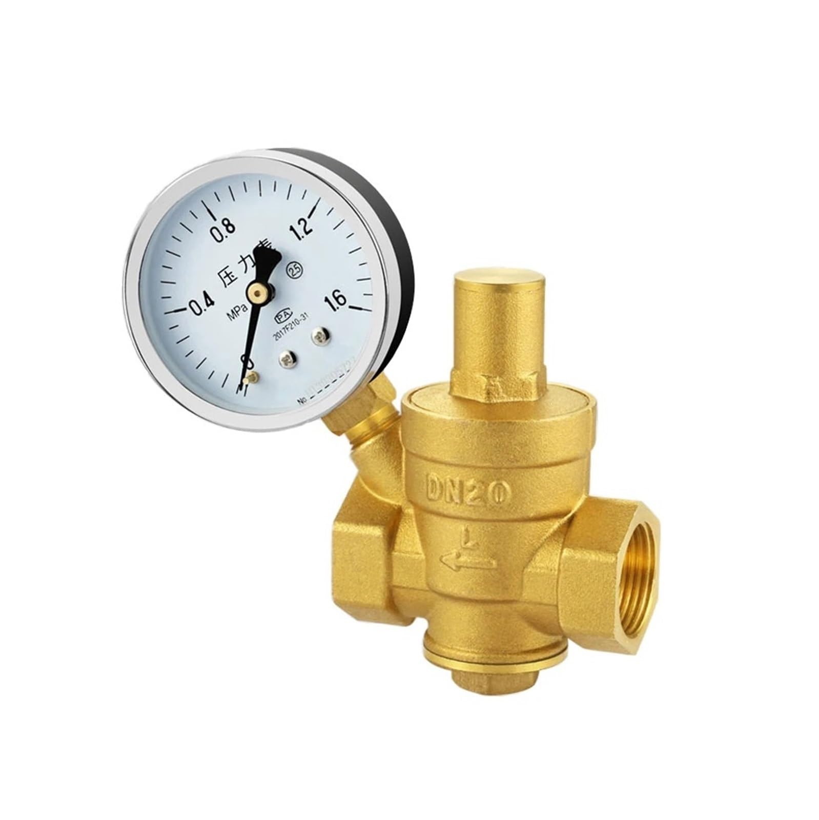 Válvulas Reductoras de presión latón 1/2 ", 3/4" y 1, manómetro,6 MPa, Tipo Ajustable for tuberías Agua Corriente Calentadores(Valve Without Gauge,0.75 Inch)