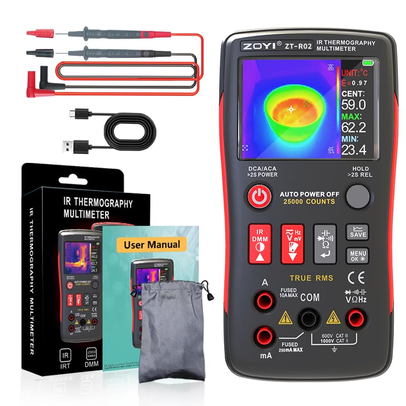ZOYI R02 Handheld Infrared Thermal Imaging Camera, 240x240 Super Resolution, 25000 Counts Digital TRMS Multimeter, 8 Thermal Palettes, Type C Charging