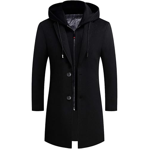iCKER Mens Trench Coat Winter Wool Blend Jacket Overcoat Long Top Coat Warm Pea Coat