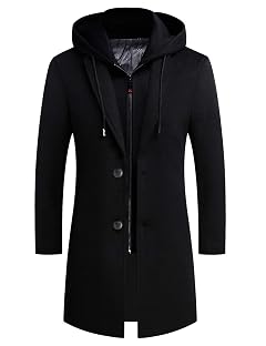 iCKER Mens Trench Coat Winter Wool Blend Jacket Overcoat Long Top Coat Warm Pea Coat