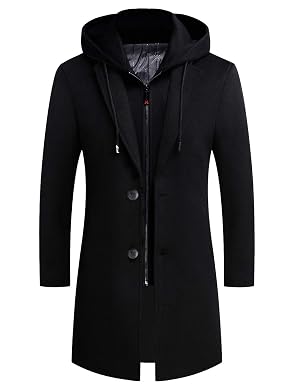 iCKER Mens Trench Coat Winter Wool Blend Jacket Overcoat Long Top Coat Warm Pea Coat