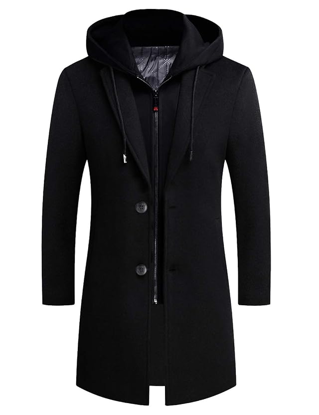 iCKER Mens Trench Coat Winter Wool Blend Jacket Overcoat Long Top Coat Warm Pea Coat