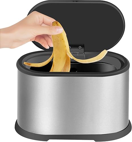 Cubo de basura pequeño de acero inoxidable para colgar con tapa, 2 en 1 para encimera y debajo del fregadero, cubo de compost interior para armario,