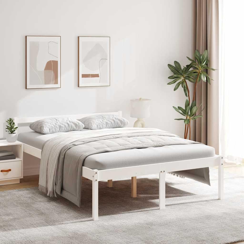 Massivholz Kiefer Seniorengerecht 45cm Sitzhöhe Stauraum Weiß 140x200 cm | Seniorenbett Weiß 140x200 Massivholz Kiefer Bettgestell mit Kopfteil Hohes Bettpflegebett Stauraumbett für Senioren
