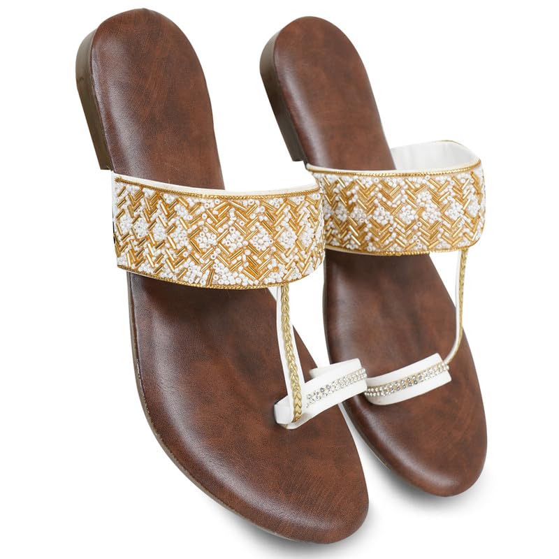 Image of DFR Flip Flops for Women Daily Use Comfortable Ethnic Embroidered Girls Slippers flipflops chappals