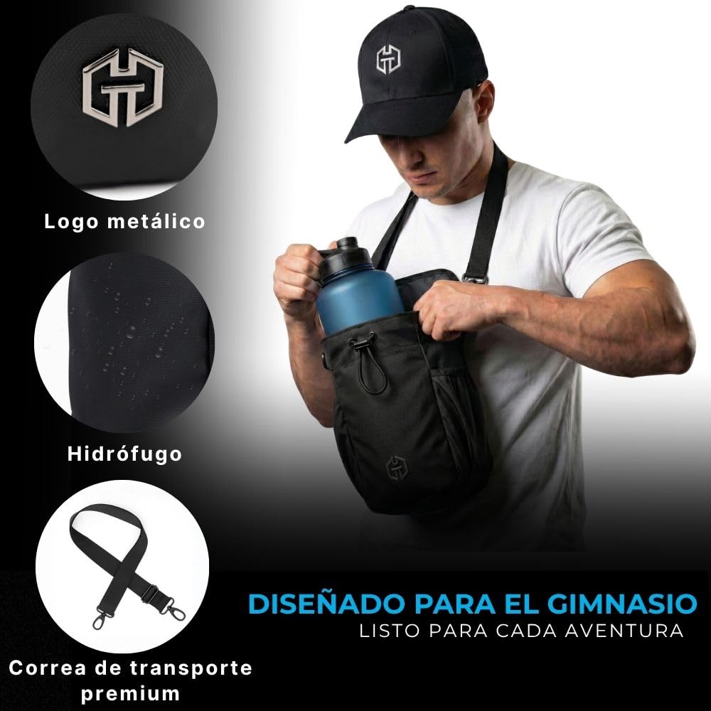 Bolsa de deporte magnética con soporte para botellas de 1,5 l, bolso deportivo compacto para entrenamiento y uso diario