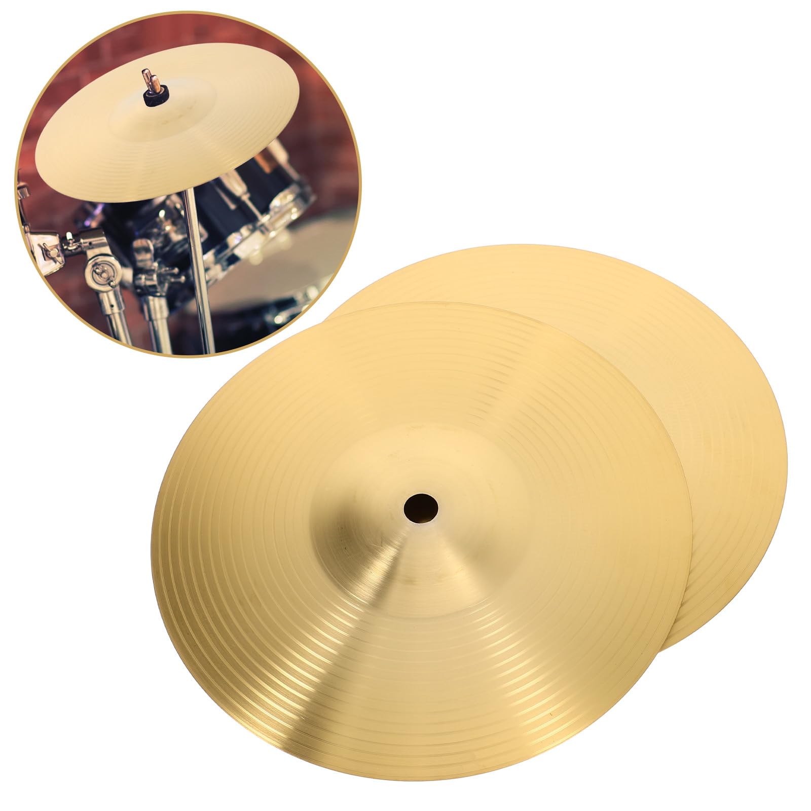 Generico Set di 2 Piatti Crash Resistenti a Danni senza Bave per Batteria Jazz in Ottone Oro per Esercitazioni di Batteria Musicale