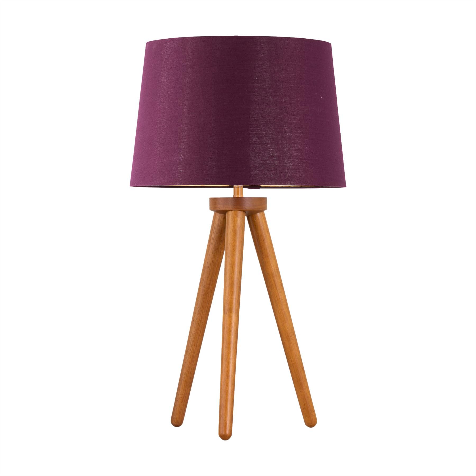 Dark Oak Table Lamp with Burgundy Shade - First Choice Lighting