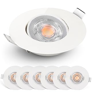 EMOS Focos LED Interior regulable 4,9W, 480lm | Ojos de Buey para Techo blanca cálida 2700k | Juego de 6 focos para uso interior, ultraplanos redondos 50° pivotante, color blanco