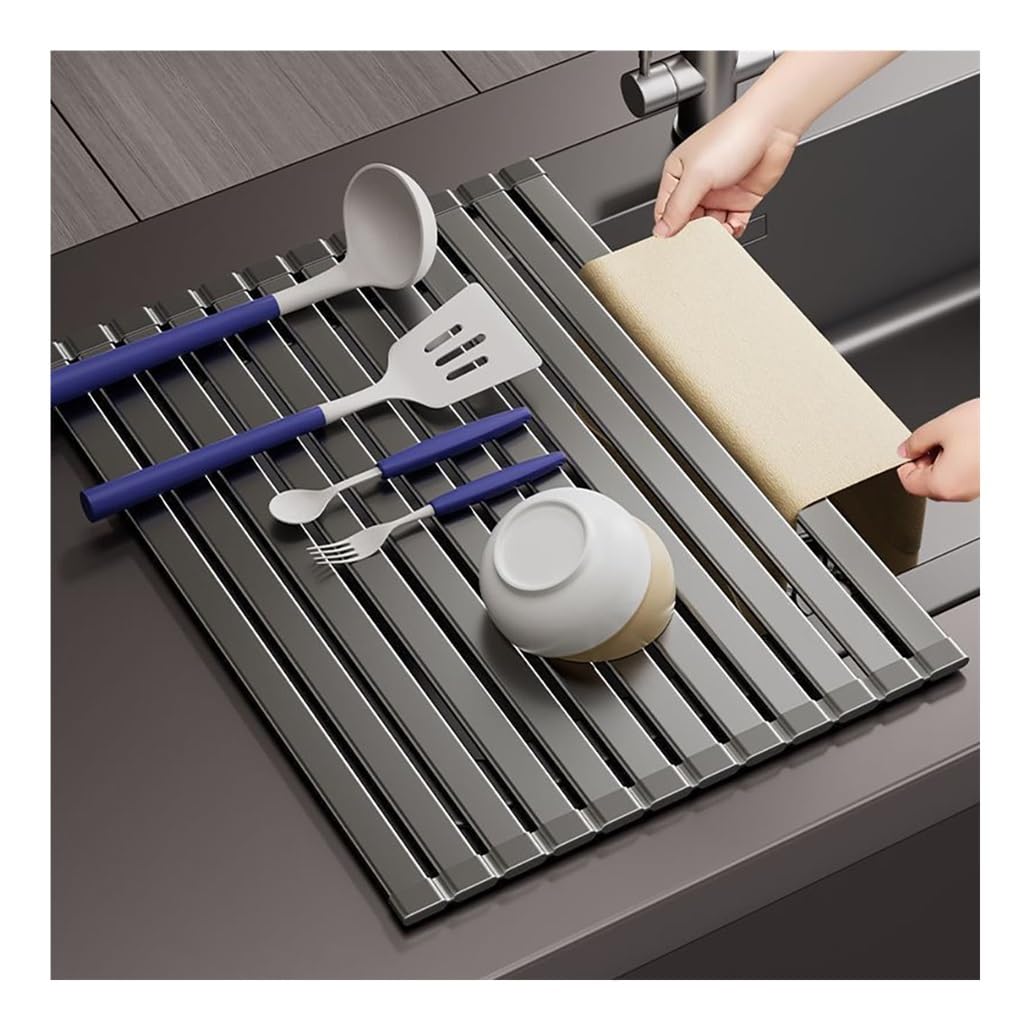 Escurridor de Platos Extensible de aleación de Aluminio para Colocar sobre el Fregadero, Plegable, Antideslizante y Resistente al Calor.